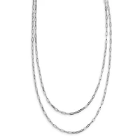 Sterling Silver Rhodium-plated Multi-strand Layered Paperclip Necklace with 2in Ext. Necklace 16-18"