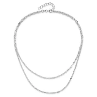 Sterling Silver Rhodium-plated Multi-strand Layered Paperclip Necklace with 2in Ext. Necklace 16-18"