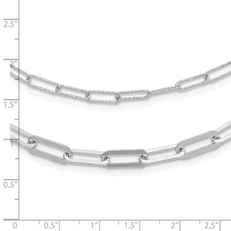 Sterling Silver Rhodium-plated Multi-layer Paperclip Chain with 2in ext Necklace - 20-22"
