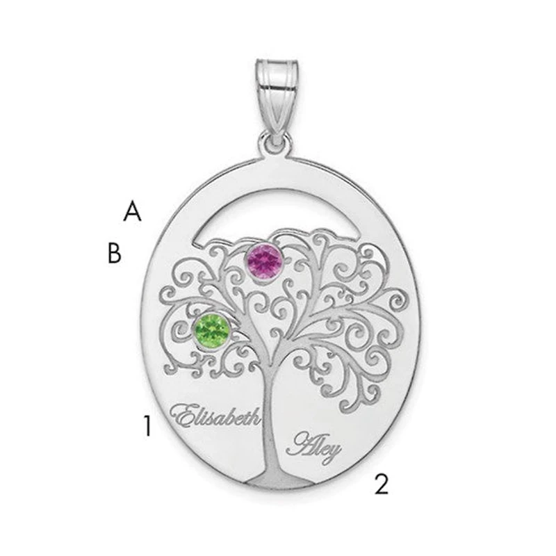 Sterling Silver Crystal Birthstone with Sterling Silver Bezel Family Pendant (up to 6 names and birthstones)