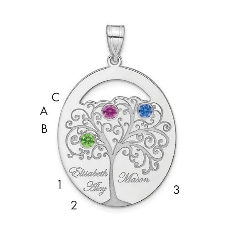 Sterling Silver Crystal Birthstone with Sterling Silver Bezel Family Pendant (up to 6 names and birthstones)