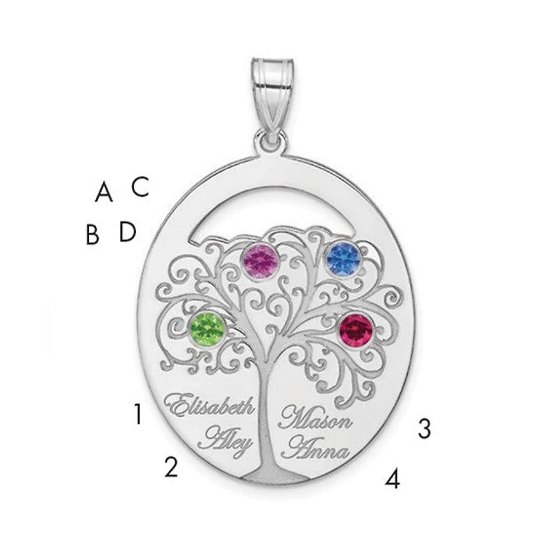 Sterling Silver Crystal Birthstone with Sterling Silver Bezel Family Pendant (up to 6 names and birthstones)