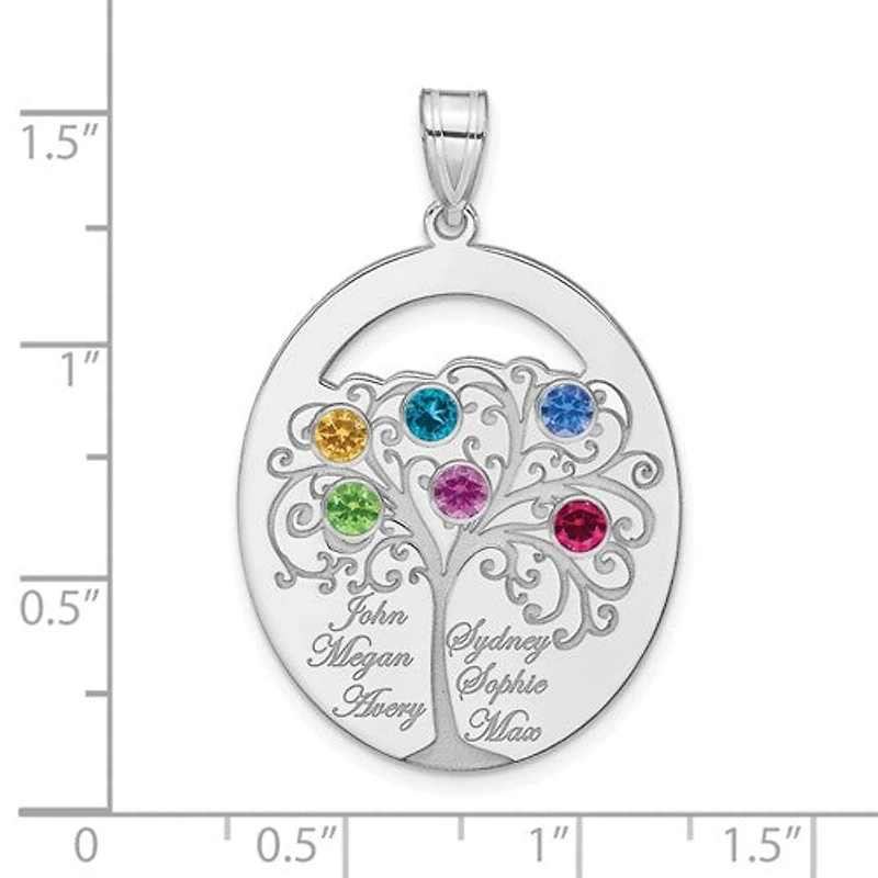 Sterling Silver Crystal Birthstone with Sterling Silver Bezel Family Pendant (up to 6 names and birthstones)