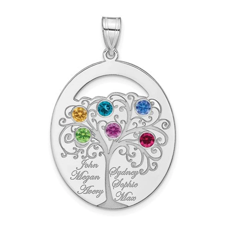 Sterling Silver Crystal Birthstone with Sterling Silver Bezel Family Pendant (up to 6 names and birthstones)