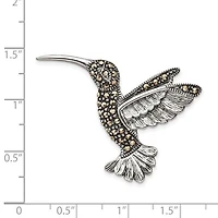 Sterling Silver Antiqued Hummingbird Marcasite Pin Brooch