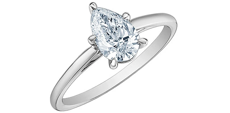 14K Lab Grown 1.00cttw Pear Shape Cut 5 Claw Set Diamond Ring - Gold / 4