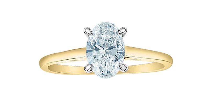 14K Lab Grown 1.00cttw Oval Shape Four Claw Diamond Ring - Gold / 4