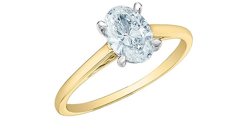 14K Lab Grown 1.00cttw Oval Shape Four Claw Diamond Ring - Gold / 4