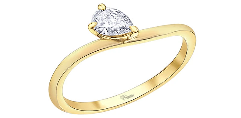 10K Yellow Gold 0.23Cttw Canadian Diamond Pear Cut Engagement Ring - /