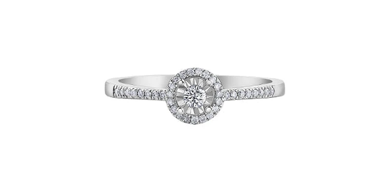 10K White Gold 0.15cttw Round Brilliant Cut Diamond Halo Engagement Ring - / 4.5