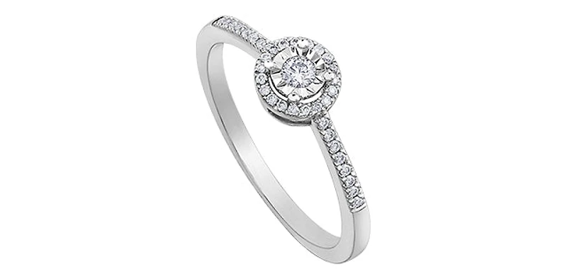 10K White Gold 0.15cttw Round Brilliant Cut Diamond Halo Engagement Ring - / 4.5