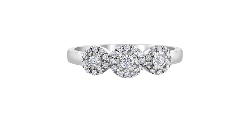 10K White Gold 0.25cttw Round Brilliant Cut 3 Stone Halo Diamond Ring - / 4.5