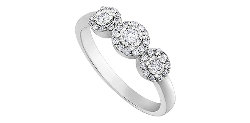 10K White Gold 0.25cttw Round Brilliant Cut 3 Stone Halo Diamond Ring - / 4.5