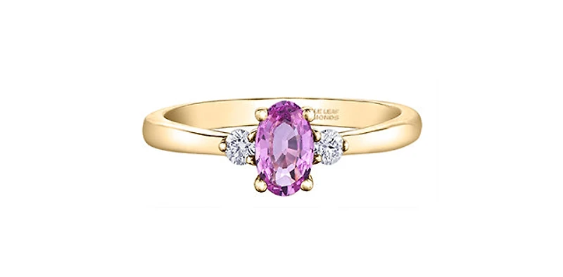 14K Yellow Gold Pink Sapphire 0.62cttw & Canadian Diamond 0.08cttw Ring