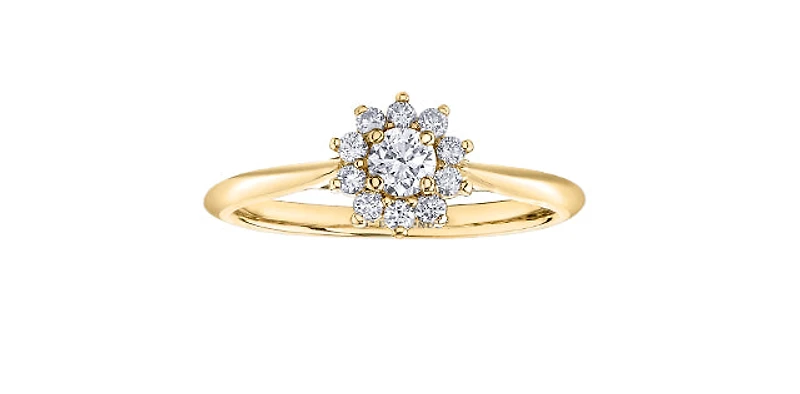 14K Yellow Gold 0.35cttw Round Brilliant Cut Canadian Diamond Halo Engagement Ring