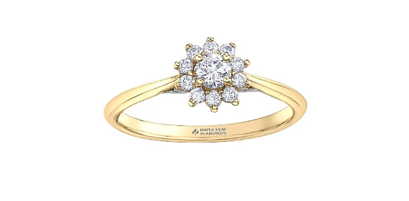 14K Yellow Gold 0.35cttw Round Brilliant Cut Canadian Diamond Halo Engagement Ring