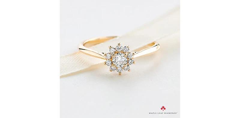 14K Yellow Gold 0.35cttw Round Brilliant Cut Canadian Diamond Halo Engagement Ring