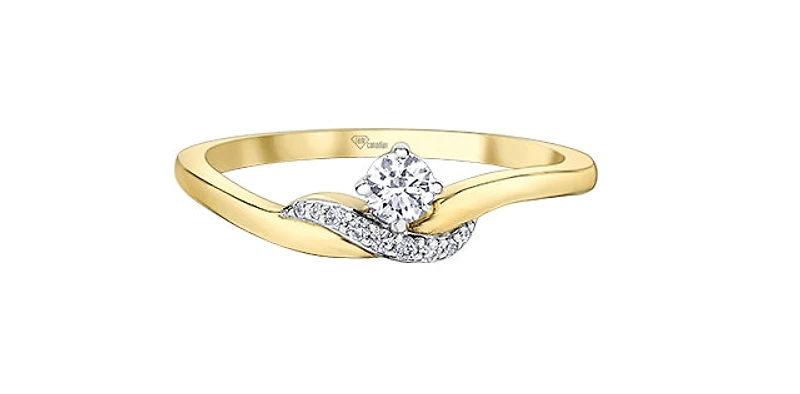 10K Yellow Gold 0.18Cttw Diamond Engagement Ring - /