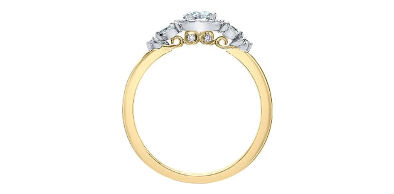 14K Yellow Gold 0.52cttw Round Brilliant Cut Canadian Diamond Halo Engagement Ring