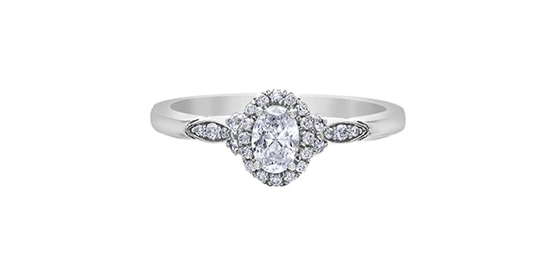 14K White Gold 0.44cttw Oval Diamond Halo Engagement Ring, Size 6.5