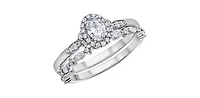 14K White Gold 0.44cttw Oval Diamond Halo Engagement Ring, Size 6.5