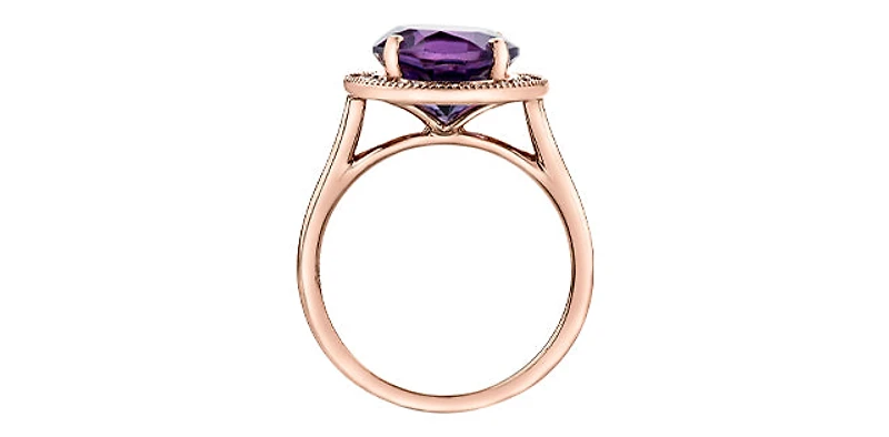 10K Rose Gold Amethyst and Diamond Halo Ring, size 6