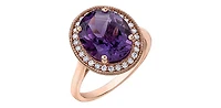 10K Rose Gold Amethyst and Diamond Halo Ring, size 6