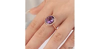 10K Rose Gold Amethyst and Diamond Halo Ring, size 6