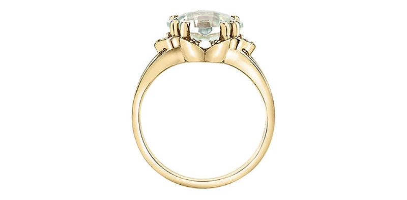 10K Yellow Gold Prasiolite (Green Amethyst) and Canadian Diamond Ring