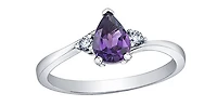10K White Gold Amethyst and Canadian Diamond Ring, size 6