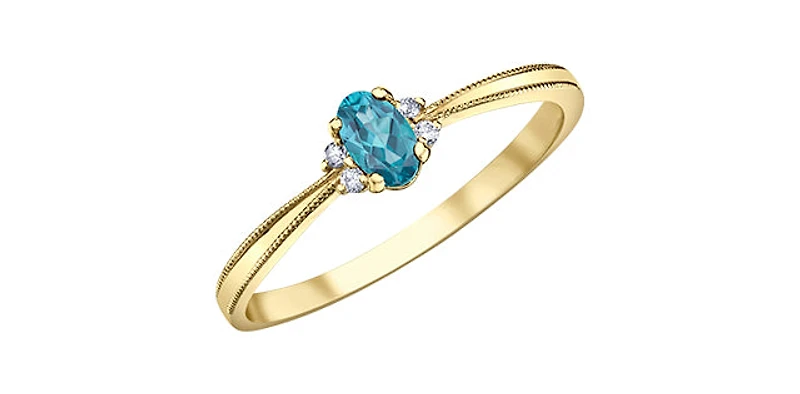 10K Yellow Gold 0.16cttw Blue Topaz and 0.03cttw Diamond Ring - 4.5 /