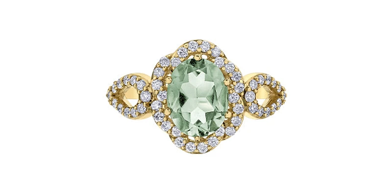 10K Yellow Gold Prasiolite / Green Amethyst and Diamond Ring