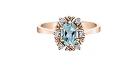 10K Rose Gold 1.20cttw Genuine Oval Cut Blue Zircon and 0.09cttw Diamond Halo Ring, size 7