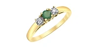 10K Yellow Gold Emerald and Diamond 3 Stone Ring - Size 6