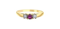 10K Yellow Gold Ruby and Diamond 3 Stone Ring - Size 6