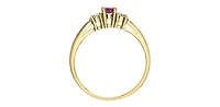 10K Yellow Gold Ruby and Diamond 3 Stone Ring - Size 6