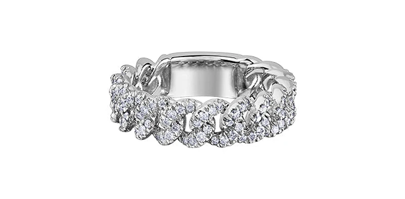 10K White Gold 0.50cttw Diamond Miami Cuban Link Ring / Band, size 6.5