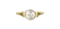 10K Yellow Gold Cultured Pearl and Diamond Ring, Size 6