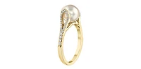 10K Yellow Gold Cultured Pearl and Diamond Ring, Size 6