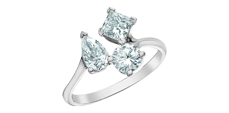 14K Gold 3.0cttw Lab Grown Pear Cut, Round Brilliant Cut and Princess Diamond Ring
