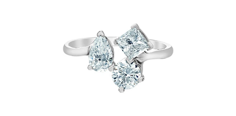 14K Gold 3.0cttw Lab Grown Pear Cut, Round Brilliant Cut and Princess Diamond Ring