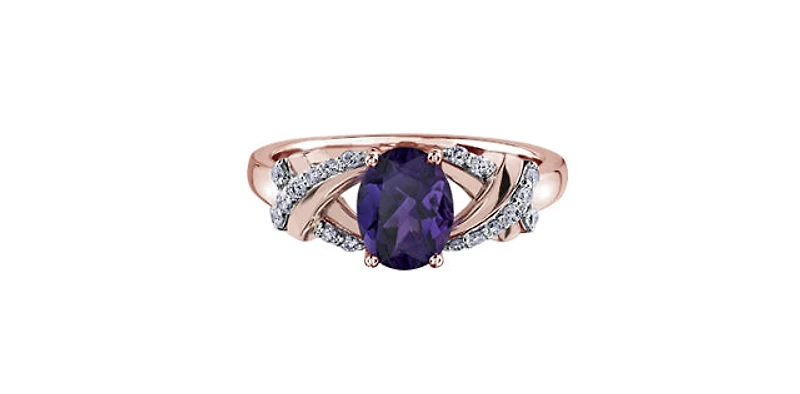 10K Rose Gold Amethyst and Diamond Ring