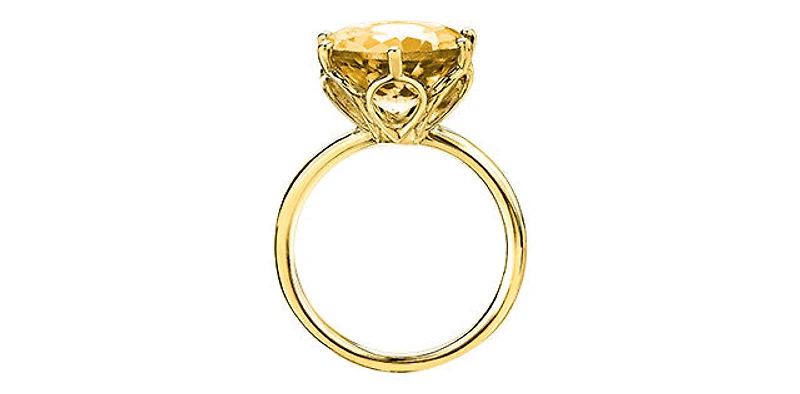10K Yellow Gold 12mm Citrine Ring - Size 7