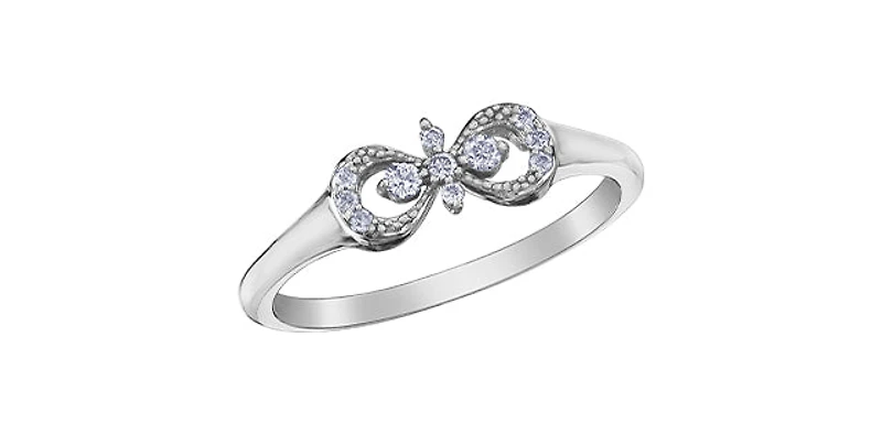 10K White Gold 0.10cttw Diamond Infinity / Cross Ring, size 6