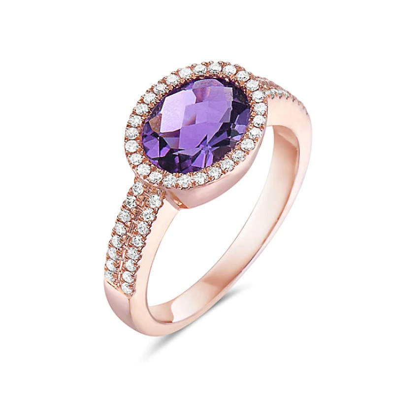 14K Rose Gold 1.61cttw Amethyst and 0.30cttw Diamond Ring, size 6