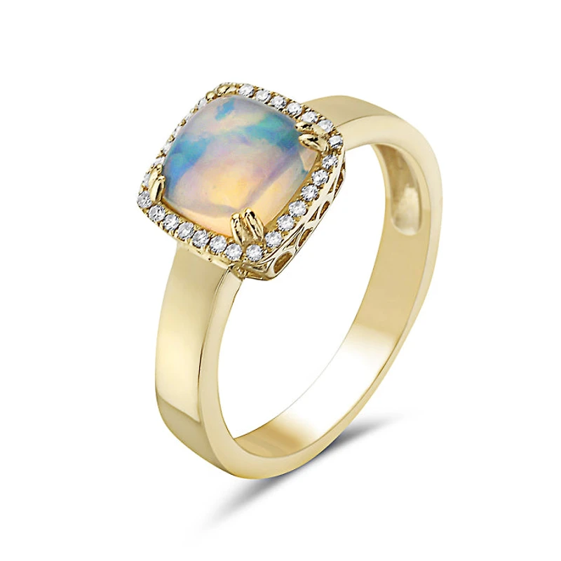 14K Yellow Gold 0.91cttw Opal and 0.09cttw Diamond Halo Ring, 6.5 - / 4.5
