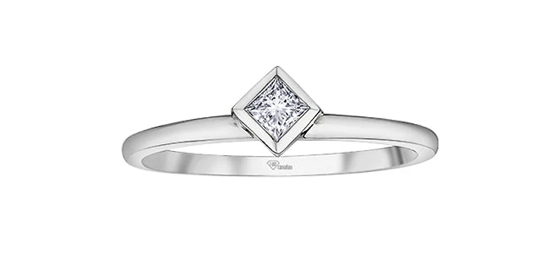 10K White Gold 0.20cttw Canadian Diamond Princess Cut Engagement Ring, 6.5