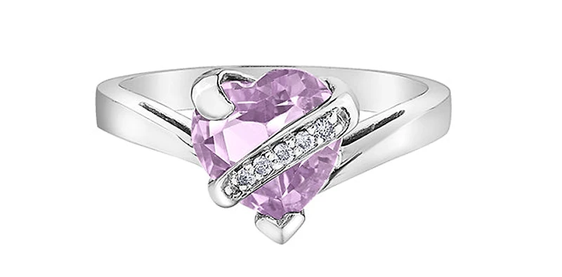 10K White Gold Pink Amethyst and Diamond Ring, size 6