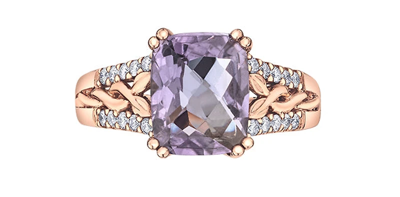 10K Rose Gold Pink Amethyst and Diamond Ring - 4.5