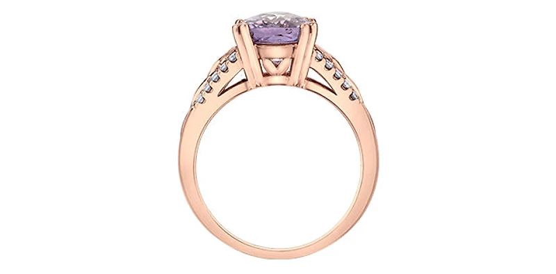 10K Rose Gold Pink Amethyst and Diamond Ring - 4.5